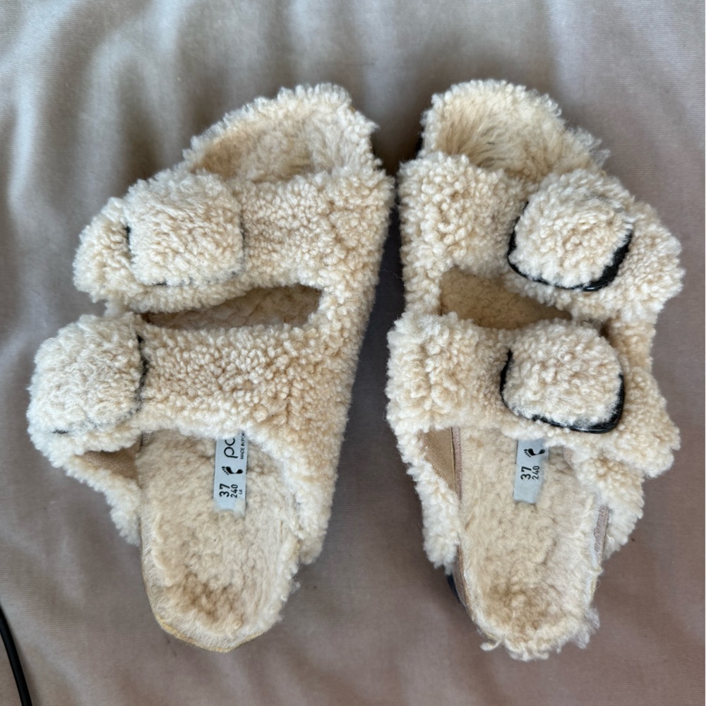 Papillio Teddy Shearling Slide Sandals in Cream
